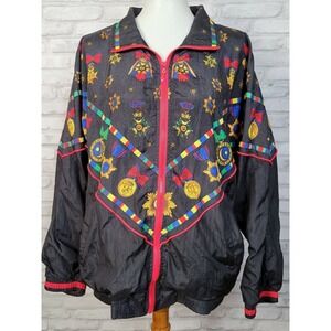 Raphael windbreaker bomber jacket 1990s vintage equestrian design sz L 56"‎ bust